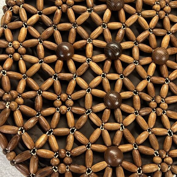 Vintage Wood Beaded Purse Handbag Lined MCM Hippie Floral Boho - Picture 4 of 9